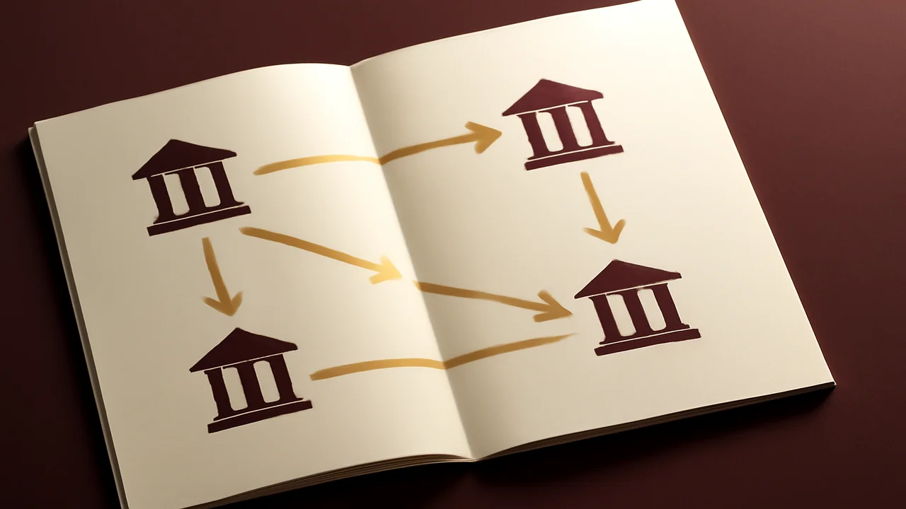 Editorial illustration of the New Payments Platform data flow between banks