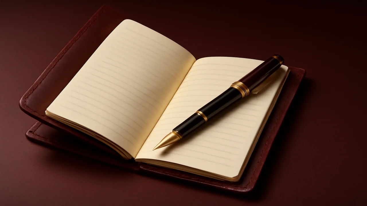 Editorial illustration of a scoring rubric on a leather notebook