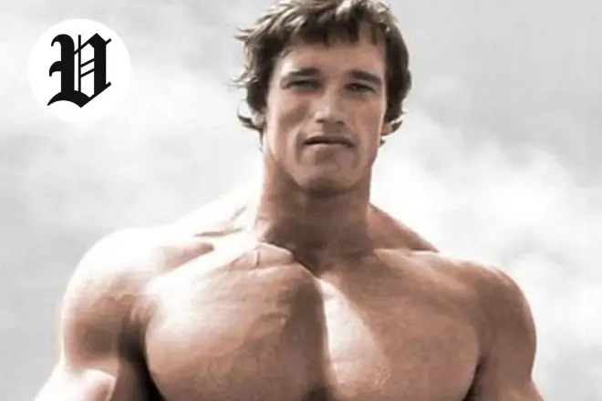 Arnold Schwarzenegger posing as a young bodybuilder