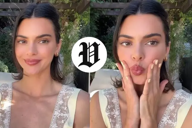 Kendall Jenner smiling and making playful expressions outdoors.