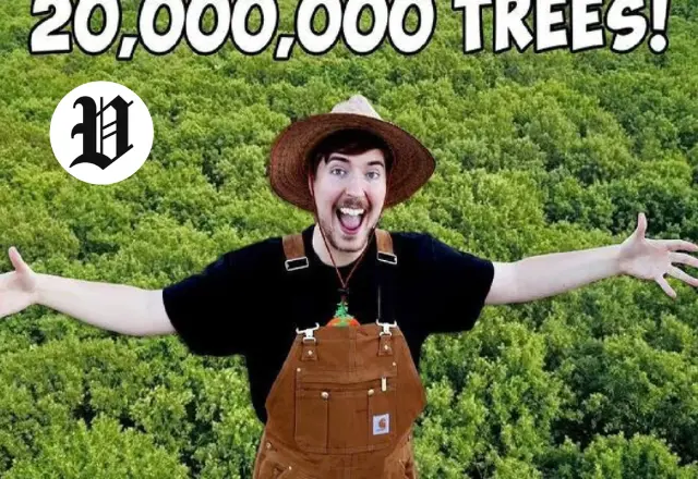 MrBeast celebrating planting 20 million trees as part of his global charity initiative