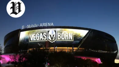T-Mobile Arena in Las Vegas lit up with 'Vegas Born' sign