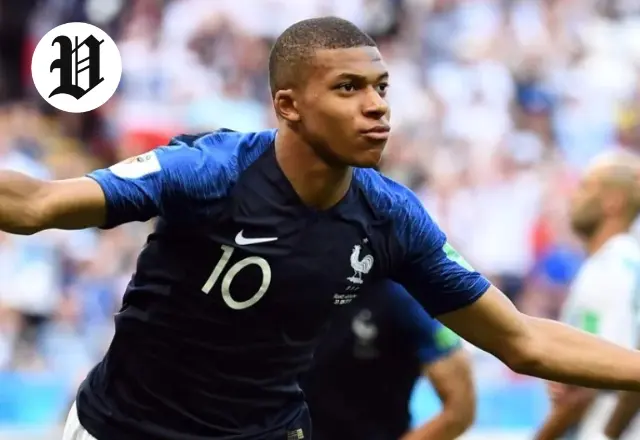 Kylian Mbappé celebrates after scoring in the FIFA World Cup.