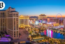 Sunset over the Las Vegas Strip with Bellagio and High Roller – Best Time to Visit Las Vegas