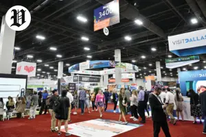 IMEX America trade show floor with international exhibitors and attendees