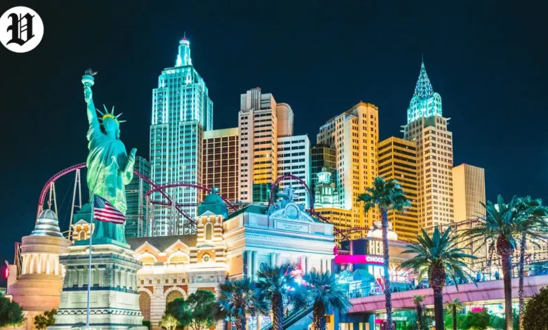 Las Vegas Tourist Attractions Statue of Liberty replica at New York-New York Hotel.