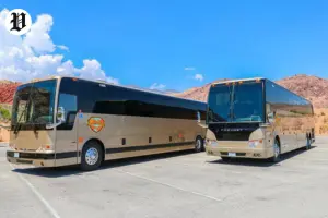 Luxury tour buses ready for Las Vegas to Zion National Park road trip