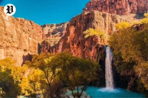 Scenic waterfall near Zion National Park on Las Vegas road trip.