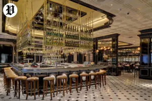 Elegant Las Vegas restaurant with central bar and luxury interior
