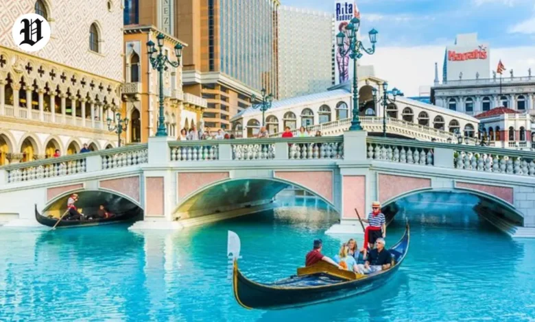 Outdoor Venetian Gondola Ride under bridge at The Venetian Resort Las Vegas