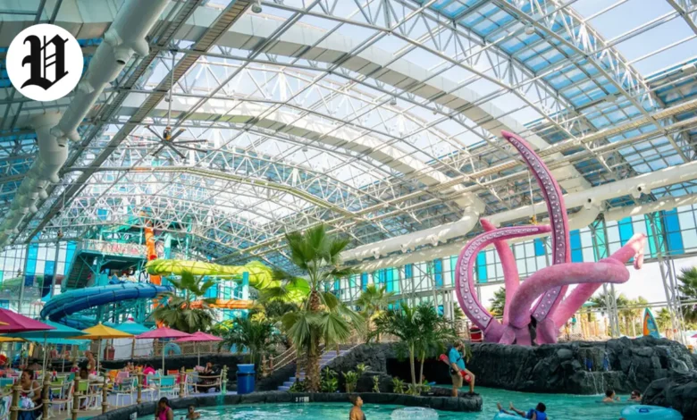 Indoor water parks in Las Vegas with giant slides and tropical theming