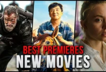 Promotional collage of action, adventure, and drama scenes highlighting the best premieres and new movies.
