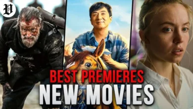 Promotional collage of action, adventure, and drama scenes highlighting the best premieres and new movies.