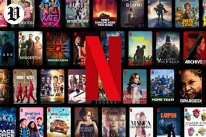 Netflix interface showing a wide selection of trending titles and newly released movies.