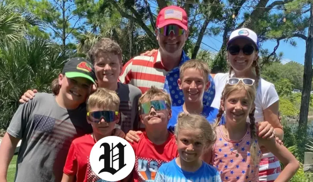 Pete Hegseth posing outdoors with his children during a family gathering.