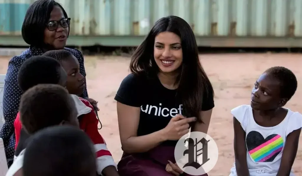 Priyanka Chopra interacting with children during her UNICEF humanitarian work
